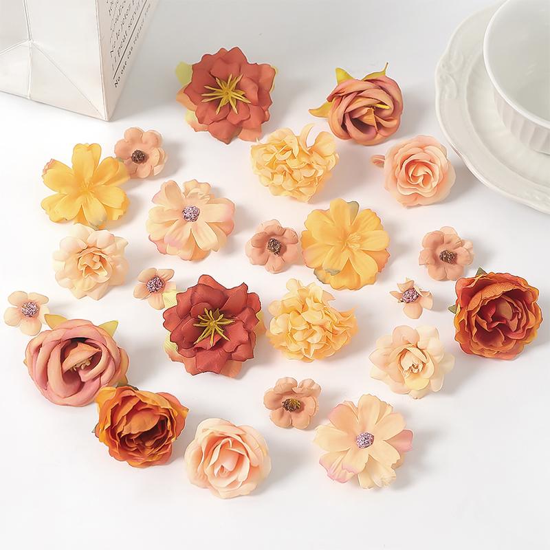 24Pcs 4.5cm Artificial Rose Mixed Silk Flower Head Bulk Craft Wreath Wedding Bridal Baby Shower Home Party Decor DIY Cake Decor