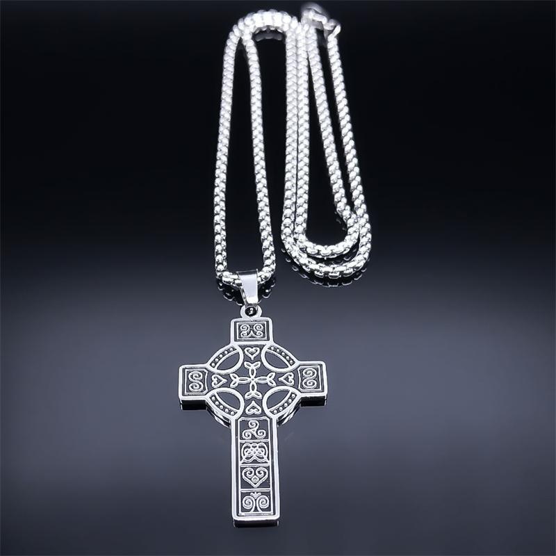 Irish Celtic Knot Cross Pendant Necklace Stainless Steel Trinity Symbol Lucky Amulet Necklace Women Men Jewelry colar masculino