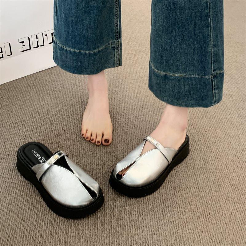 Sandals platform slippers women's summer semi-drag lazy bag head sandals 2025 Boken shoes Boken new one-pedal outer wear