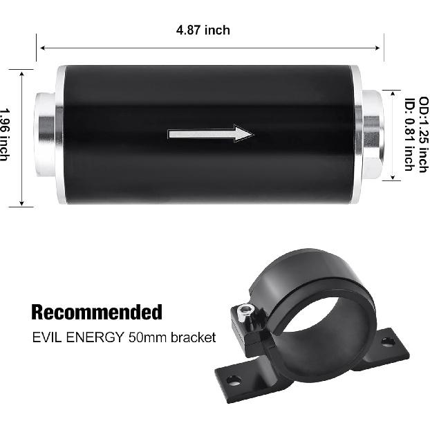 EVIL ENERGY Inline Fuel Filter 100 Micron With 6AN 8AN 10AN Adapter&Bracket Clamp 50MM Universal