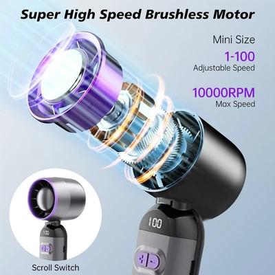 Mini Portable Hand Fan with Digital Display Screen USB Battery Rechargeable 100 Wind Speeds for Outdoor Travel and Desktop Use