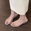 Fashion PVC Transparent Mid-high Heels Wedge Slippers New Summer Solid Shallow Women's Sandals Fashionable and Comfortable Women's Shoes