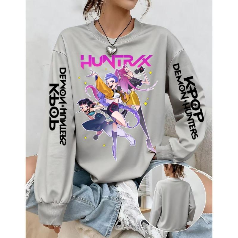 Fashion Women's T-shirt Demon Hunters Anime Print Girl Daily Casual Pullover Spring And Autumn Long Sleeve Sweatshirt Women's Top Tees Clothing