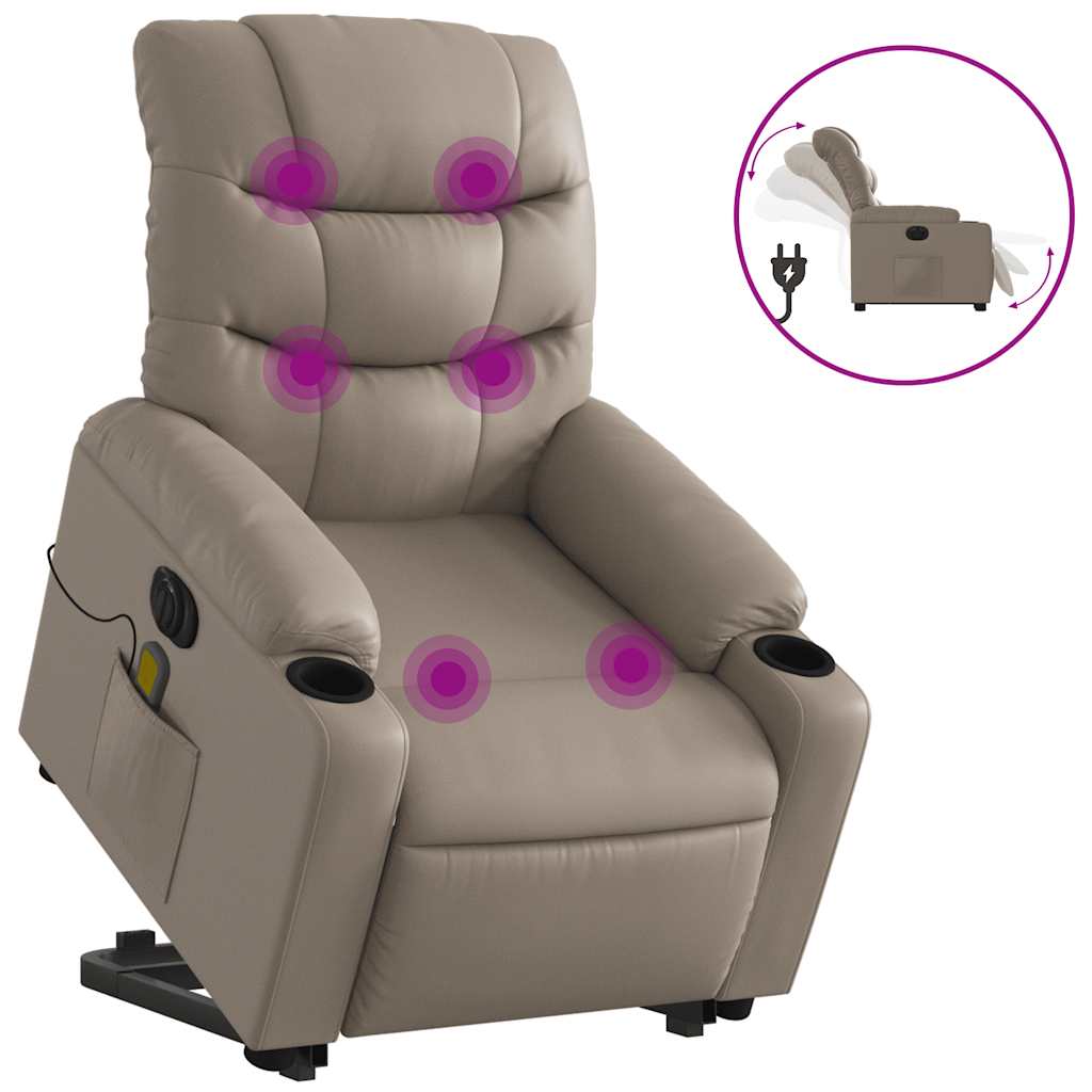Electric Massage Recliner with Rising Assistance Cappuccino Faux Leather