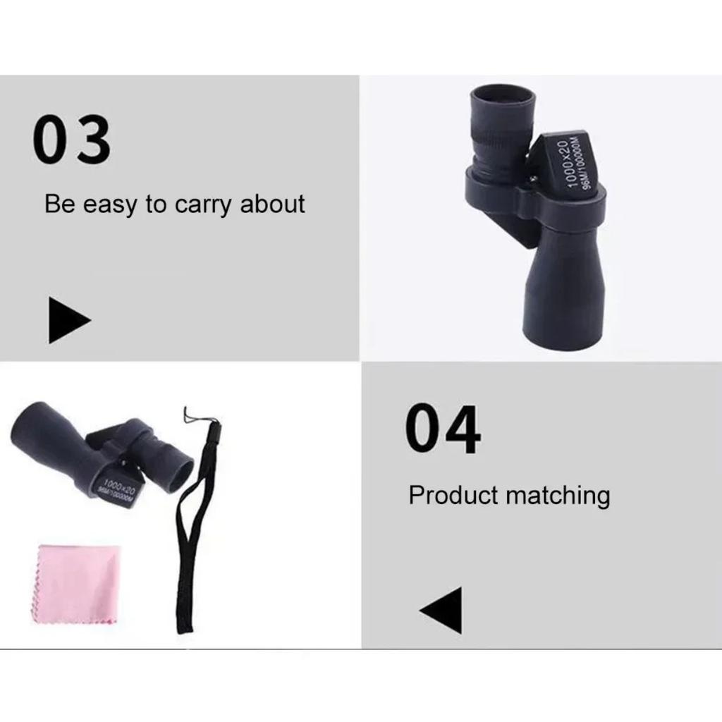 Přenosný pryskyřičný mini kapesní monokulární dalekohled 1000x20 s vysokým zvětšením a zoomem, venkovní rybářský dalekohled pro lov a kempování