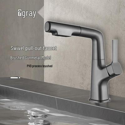 TLXT Gunmetal Grey Pull-Out Liftable Basin Faucet
