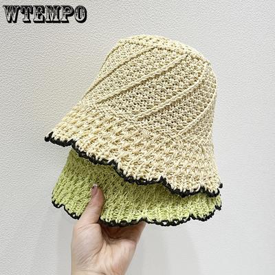 Ψάθινο Καπέλο Γυναικείο Καλοκαιρινό Σκίασης και Αντηλιακό Παραλίας Διάτρητο Αναπνεύσιμο Πλεκτό Καπέλο Ψαρά