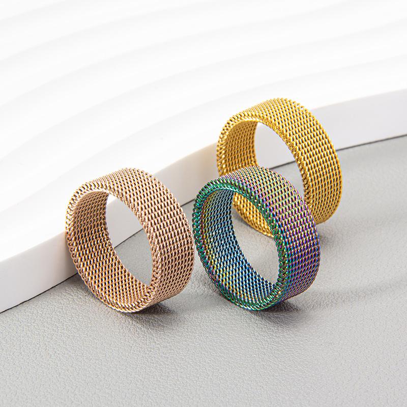New Mens Modern Stainless Steel Mesh Band Ring 8mm Wide For Men Women Retro Jewelry Gift