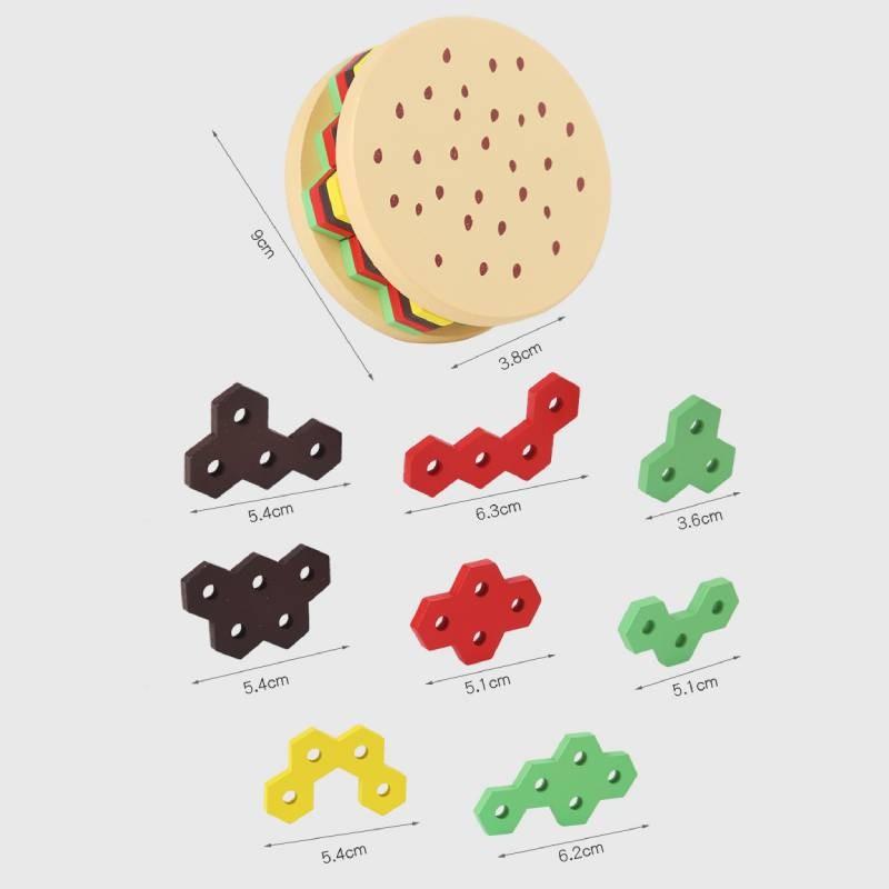 Wooden Shaped Hamburger Column Block Children Toy For Children Brain Training