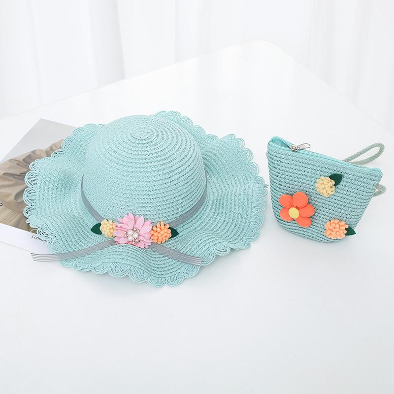 New Fashion Beach Hat Cute Outdoor Parent-child Hats 2-piece Womens Beach Set Sun Hat and Woven Bag Lightweight and Breathable