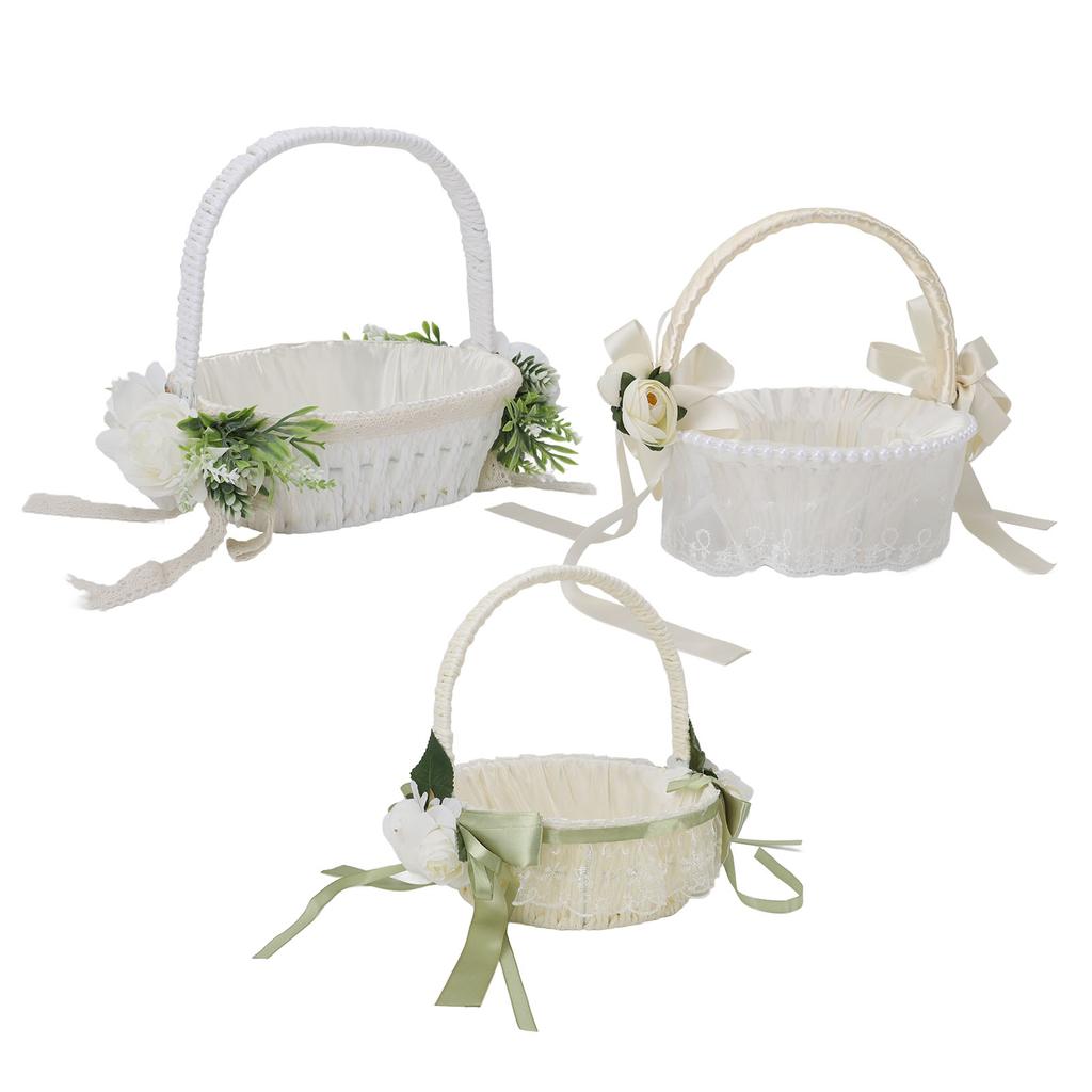 Kosz dla Dziewczynki z Kwiatami Romantyczny Elegancki Lekki Ręcznie Tkany Kosz Kwiatowy Ślubny dla Panny Młodej