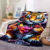 1pc Tiger Cocktail Glass Blanket Lightweight Flannel Blanket Throw Blanket For Sofa, Bed, Travel, Camping, Livingroom, Couch, Chair, And Bed yy2509026