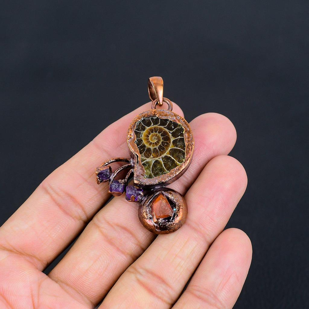 Ammonite Jewelry, Copper Electroformed Pendant Handmade Gemstone Jewelry, Gifts For Wife Brand New Pendant