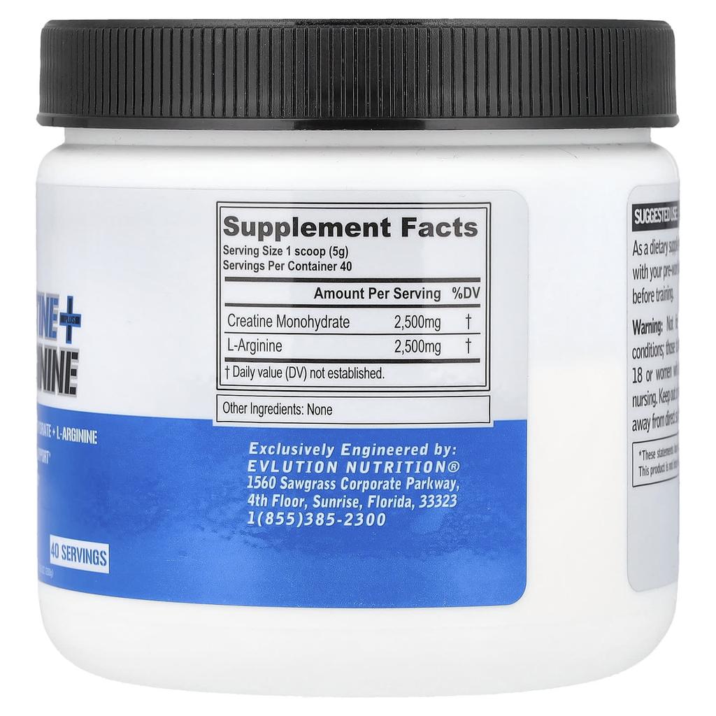 EVLution Nutrition, Creatine + L-Arginine, Unflavored, 200g (7.05oz)