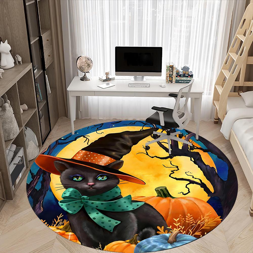 1pc Halloween Cat Chair Carpet for Office Non-Slip, Machine Washable Rug for Office, Room - Holiday Decor, Machine Made yy251016162
