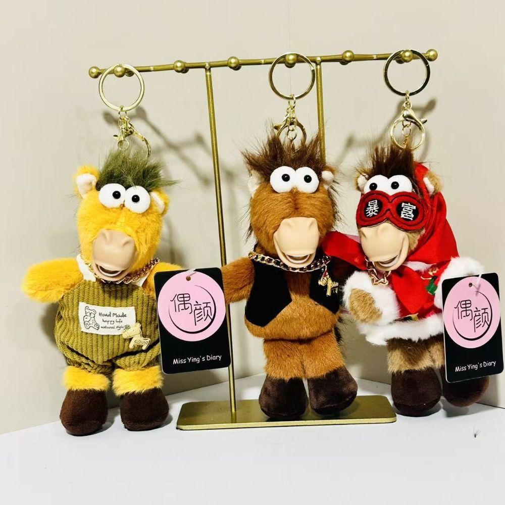 Quirky Pony Pendant Fun Stuffed Animal Keyring Cartoon Steed Doll  Chinese New Year Gift