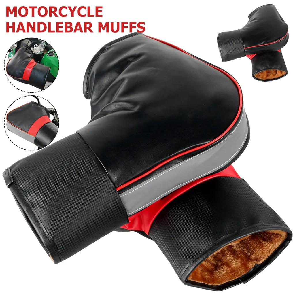 1Pair Winter Motorcycle Gloves Handlebar Muffs Thick Warm Rainproof Scooter Grip Protector for Cold Weather Riding