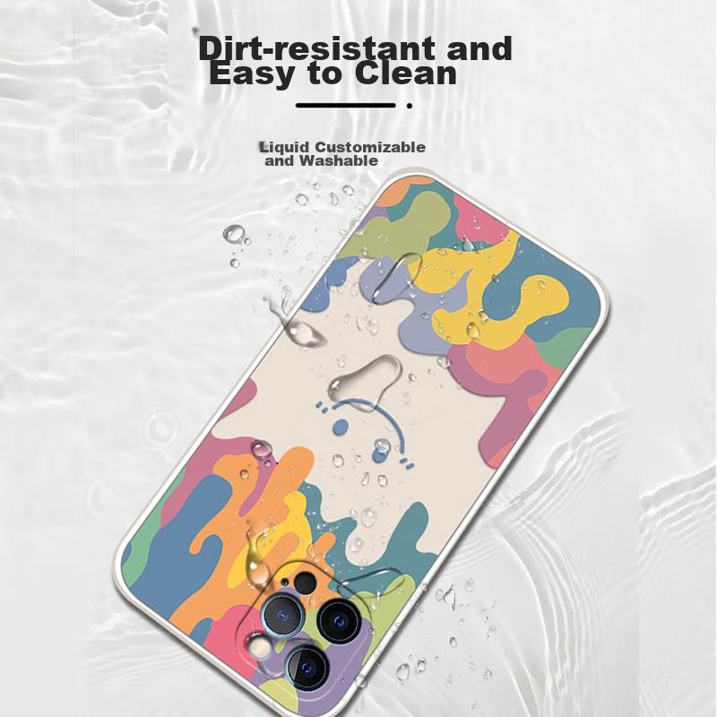 Liquid Silicone Case for IPhone 12/12 Pro, Protective Cover with Painted Creative Design, Shockproof Soft Smiley Face], 6.1 Inch White