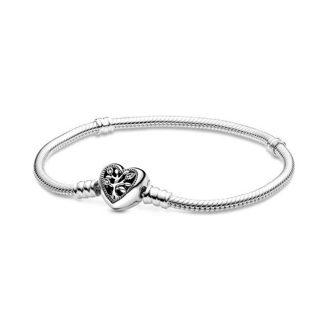 100% 925 Pure Silver Pan Carat Logo Heart Bracelet Shop Surface Clear Bracelet Fit Charm Beads Bracelet