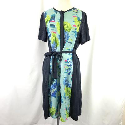 PAUL SMITH BLACK Leichtes Frühling Sommer Kurzarmkleid [Größe 42/Knielang/Marineblau/Blumenmuster] Taillenband(GEBRAUCHT)