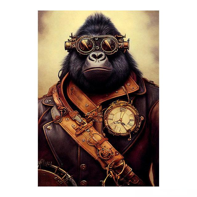 Steampunk Cat Wolf Astronaut Rabbit Poster Art Canvas Painting Retro Funny Animal Tiger Gorilla Poster Living Room Home Decor