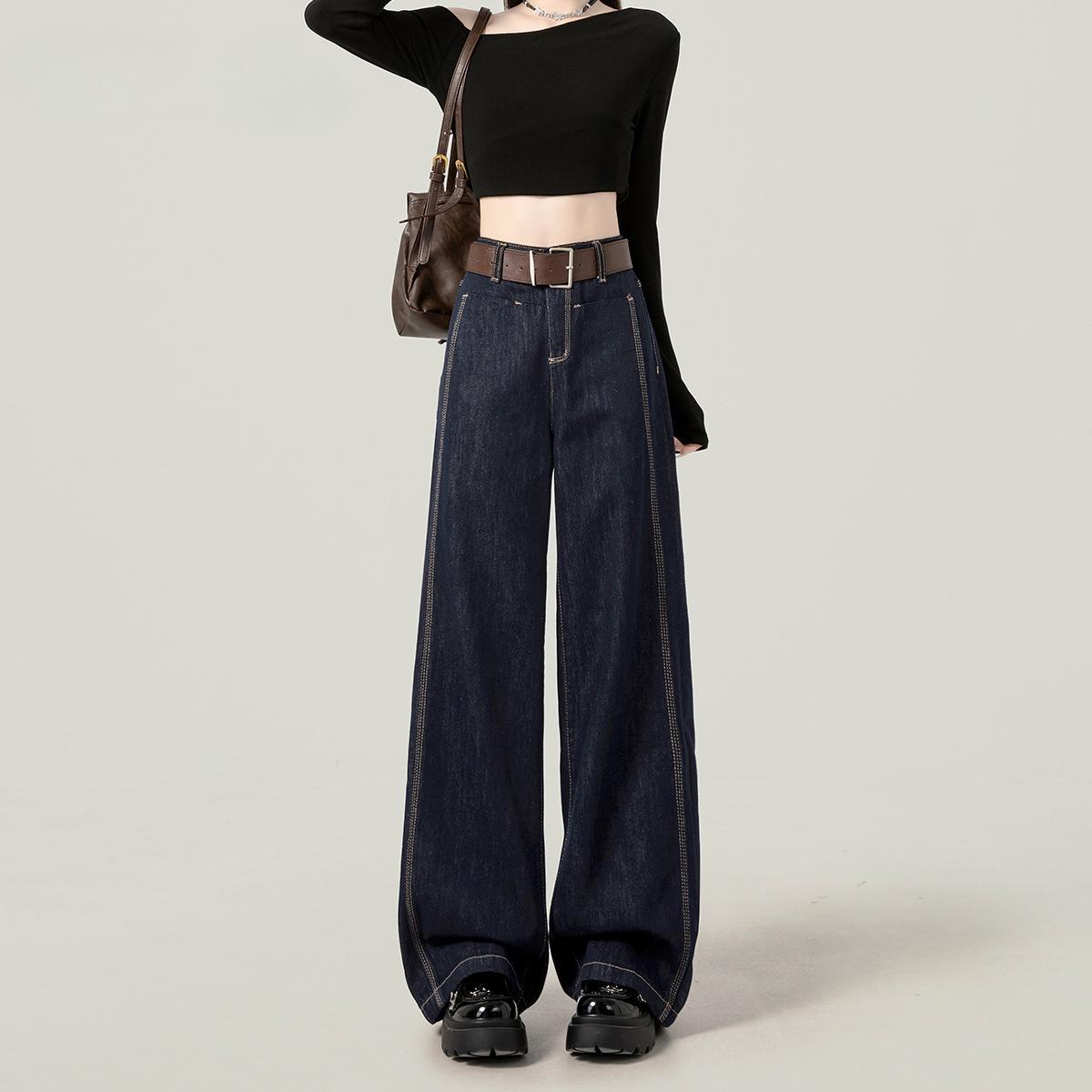 

2025 High Waist Wide Leg Blue Denim Jeans for Women - Autumn/Spring Small