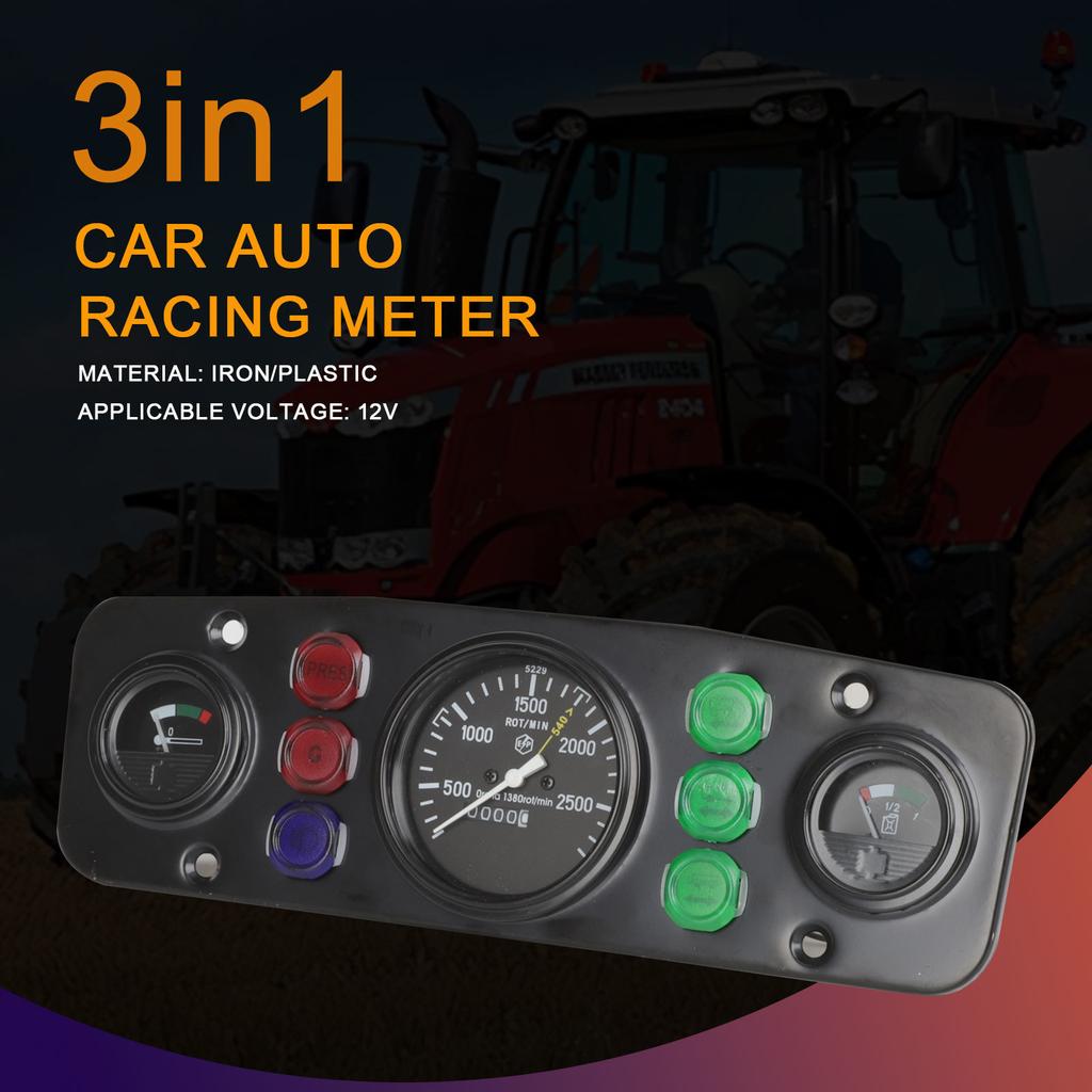 Tractors Universal/Long Water Temp Gauge Fuel Level Meter Tachometer 3 In 1 Kit Instrument Panel Complete For 12V Vehicle Meter