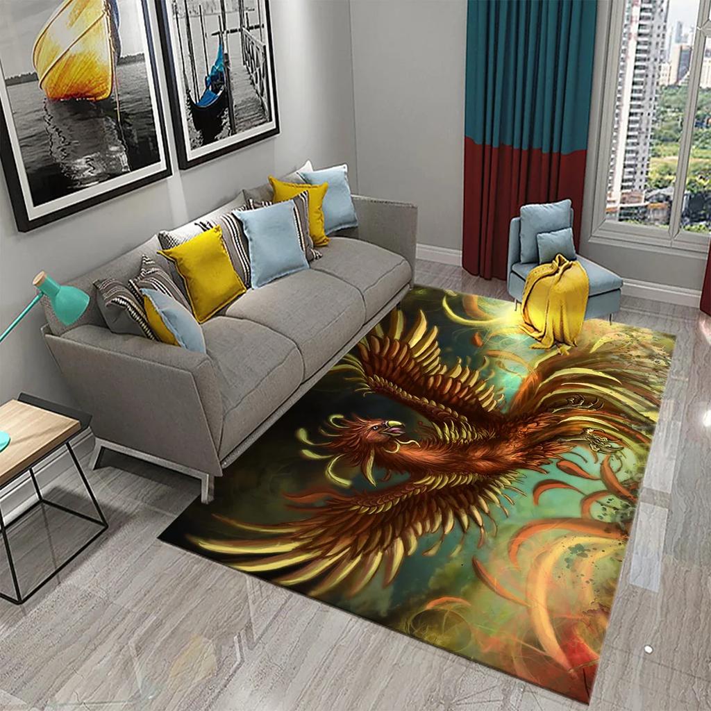 Czerwony Dywan z Feniksem 3D Dywanik Obszarowy Duży Dywan do Salonu Sypialni Dekoracja Sofy Kuchnia Łazienka Antypoślizgowa Mata Podłogowa Dywan