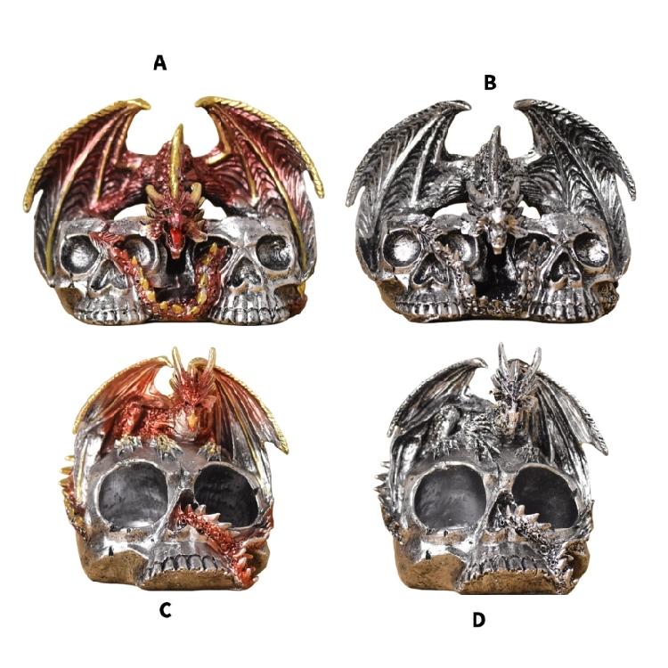 Dragon Skull Figurine for Halloween Resins Statue with Spices Shaker Display Stand Rack Kitchen Decoration for Collectors