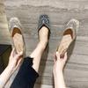 Single Shoes Women's Summer Full Rhinestone Boat Shoes Summer New Shiny Flat Shoes Square Head Ladyshoes Women's Fashion Single Shoes Versatile