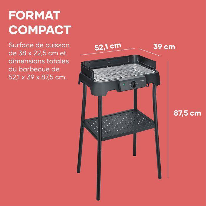 Barbecue électrique sur pieds - SEVERIN - PG8594 - 2000 W - Surface de cuisson 38 x 22 cm - Thermostat réglable - Noir