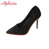 Móda Aphixta 3,54 palcové fialové vysoké stiletto podpatky lodičky dámské jednobarevné kancelářské semišové špičaté společenské boty červená podrážka velká velikost 49 50
