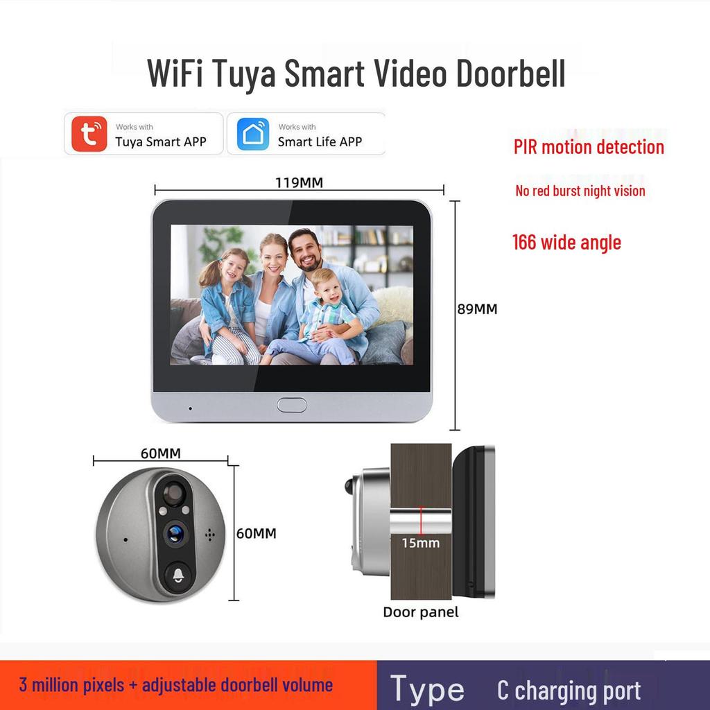 WiFi Smart Tuya Video Doorbell and Surveillance Camera with Remote Control and Wireless Connectivity