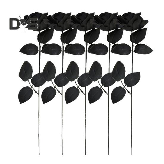 

5 шт. искусственная черная роза на Хэллоуин с листьями, готический реалистичный искусственный шелковый цветок, праздничный, для домашнего офиса, стола, центральный элемент, искусственная цветочная ветка 5pcs чёрный