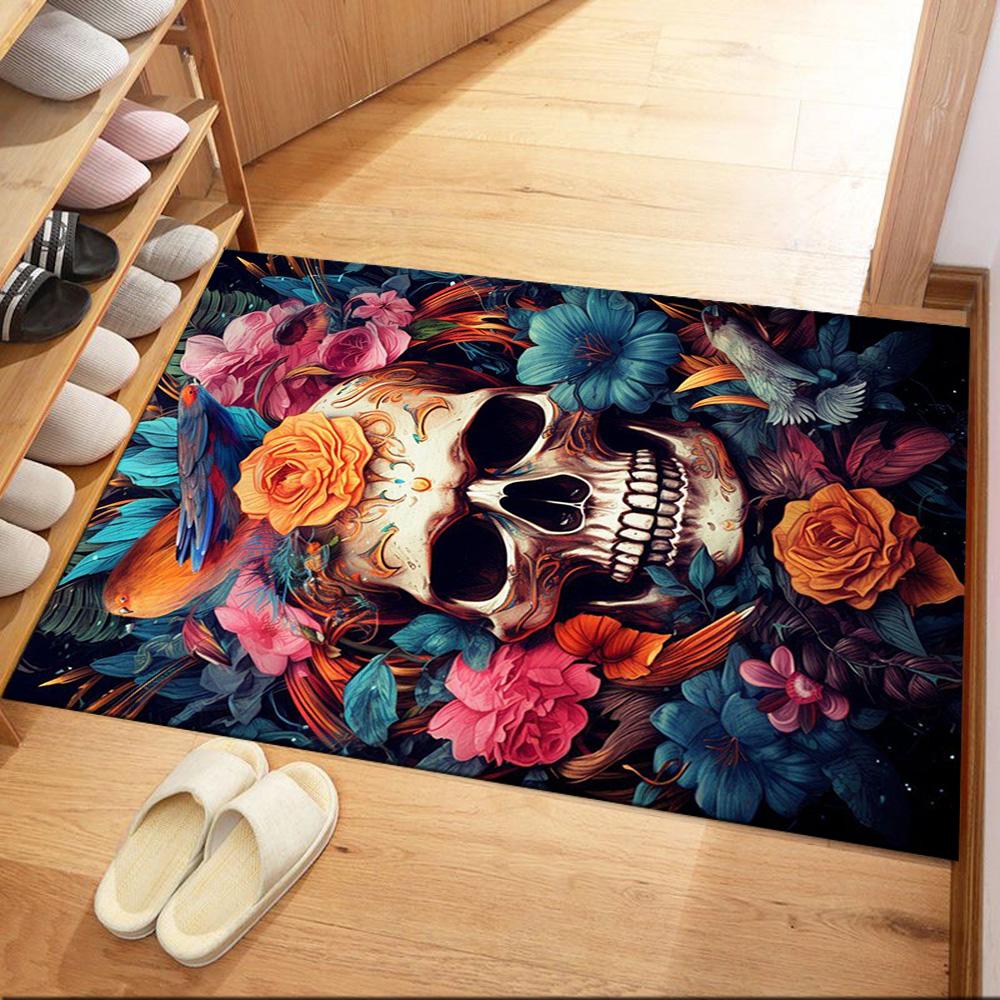 Eerie Skull In Flames Floor Mats for Living Room, Bedroom and Room Decoration Are Suitable for Gifts.