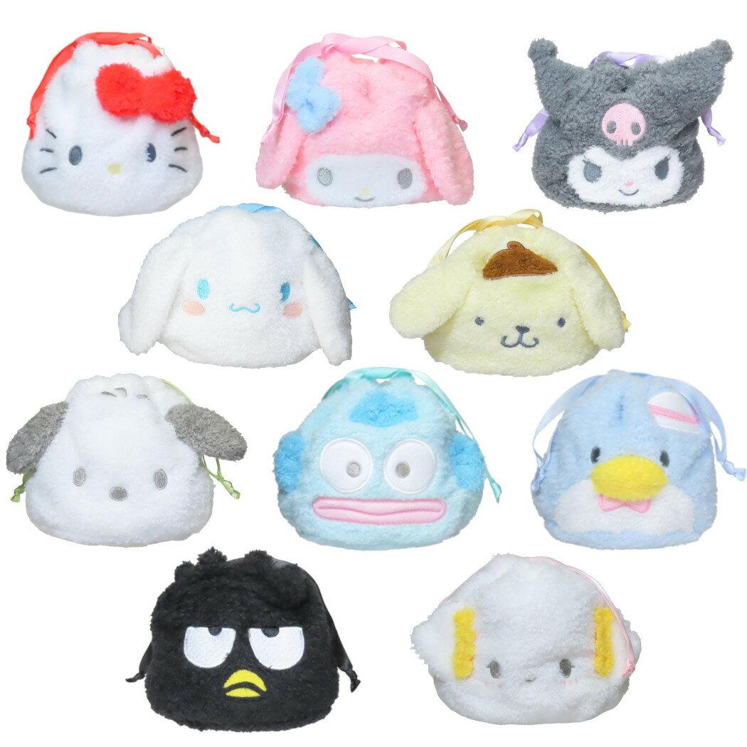 Sanrio die-cut drawstring pouch Hello Kitty goods adults My Melody Kuromi Cinnamoroll Pompompurin Pochacco Hangyodon Tuxedo Sam Bad Badtz-Maru