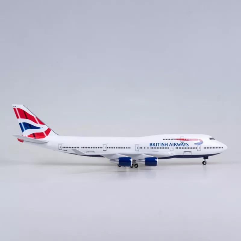 47cm 1/150 Scale B747 British Airways Aircraft Airplane Model Toys with Light Diecast Resin Plane Collection Display Gifts Fans