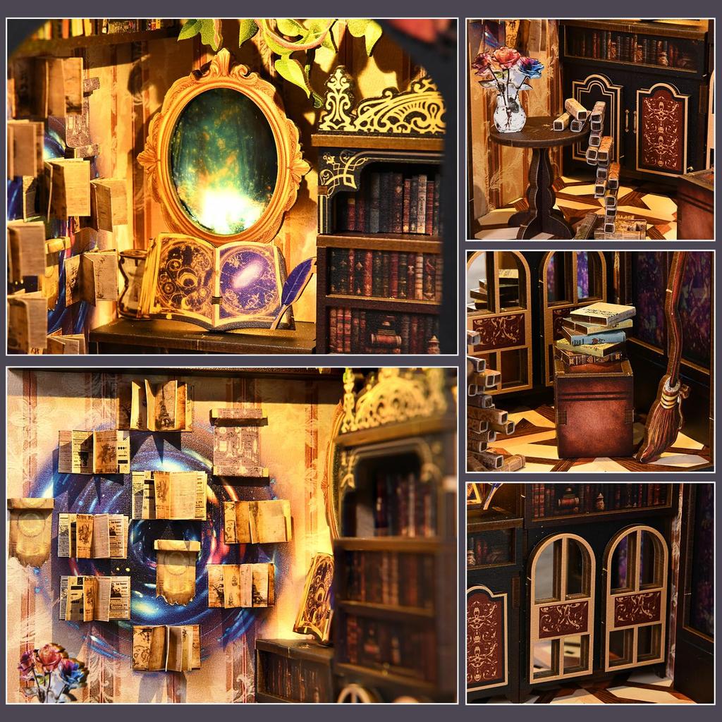 CRESYMME Miniature House Dollhouse Book Nook Kit, Wooden DIY 3D Hobby Handmade (Mirror Spellbook)