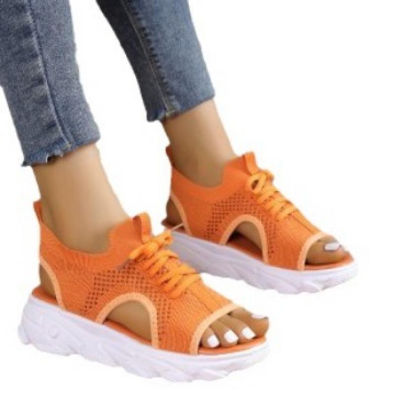 Spring and Summer New Wedge Heel Sandals Women's Flying Woven Breathable Mesh Hollow Muffin Fish Mouth Sandals