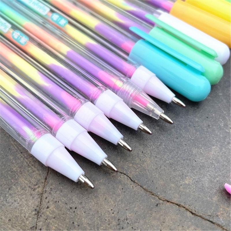 6/12 Pcs Neons Gel Pen Rainbow Ballpoint Pen Colorful Rainbow Pen Decorative Pen Stationery Supplies for Adult Student