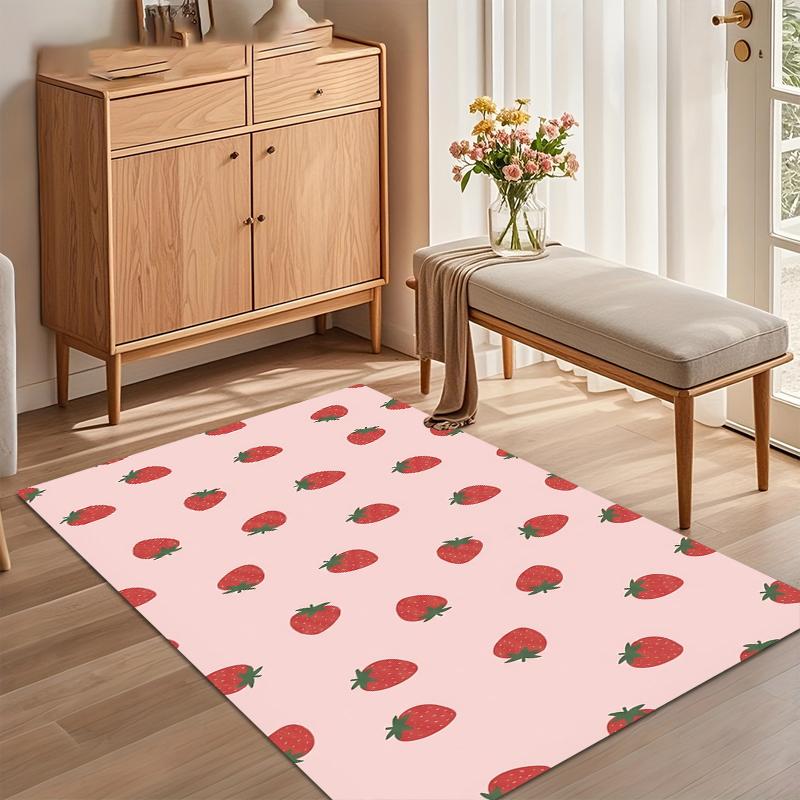 Cute Strawberry Bathroom Mat Soft Bedroom Floor House Laundry Room Mat Anti-skid Welcome Doormat Carpets for Living Room