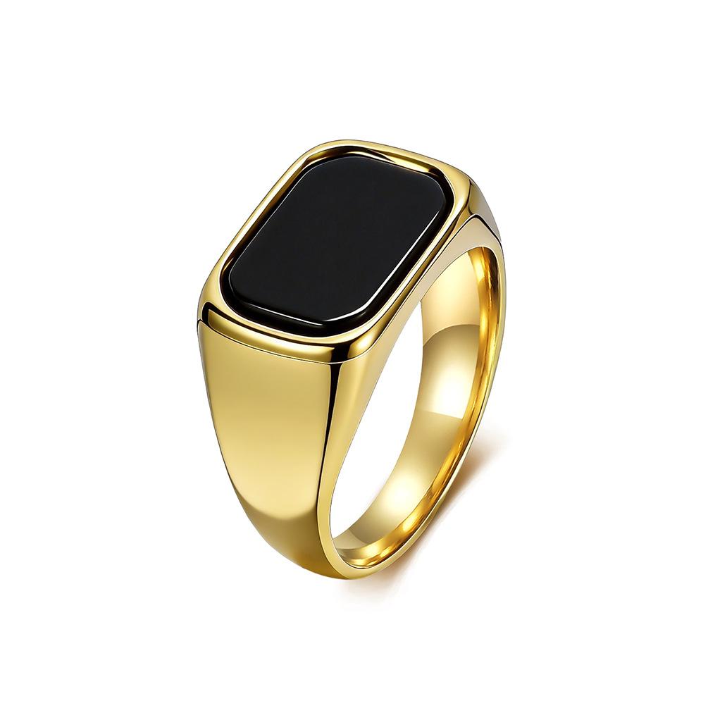 Cold Wind Square Black Gemstone Titanium Steel Ring Men's Niche High-end Sense Literary Temperament Ring