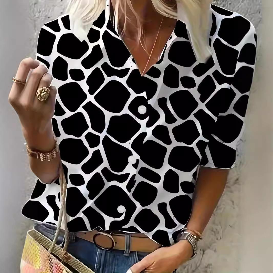 GMXIA Летняя женская рубашка с длинным рукавом и принтом стрекозы. Женская модная рубашка. S