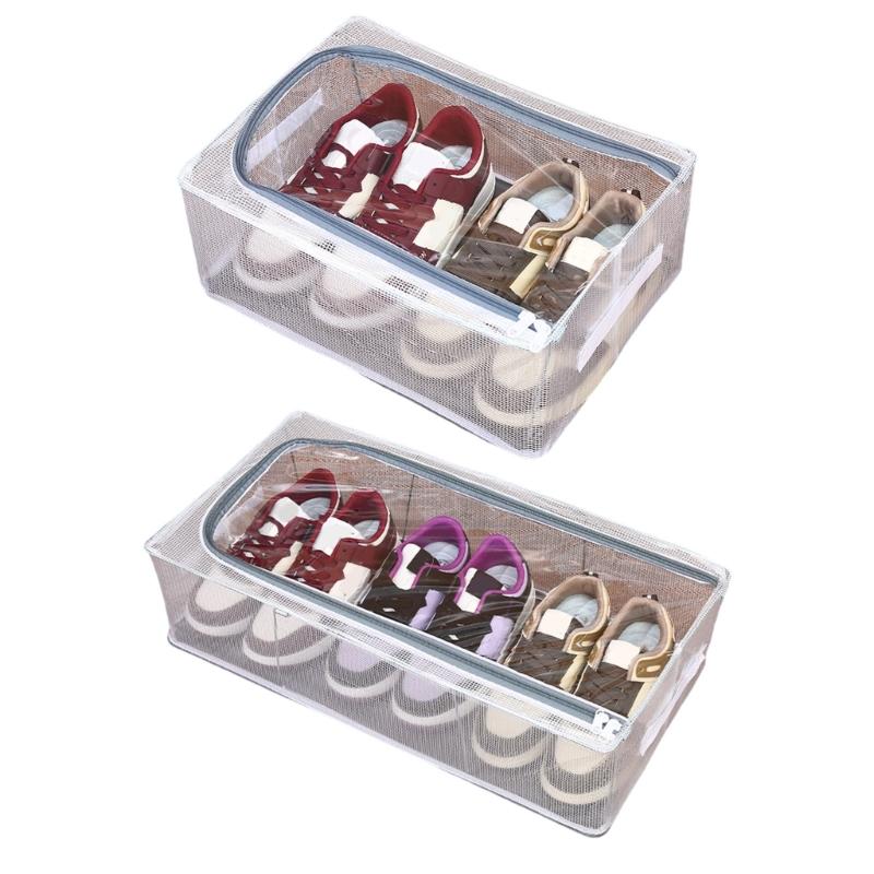Foldable Clear Shoe Container Sturdy PVC Materials And Metal Frame Compact Home Organization Shoe Storage Box