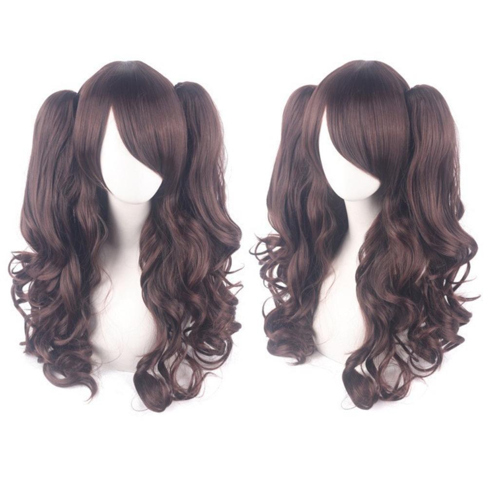80cm Long Curly Cosplay Wig with 2 Ponytails Women Layered Wigs Pink Blue Gold Curly Wigs  Carnival