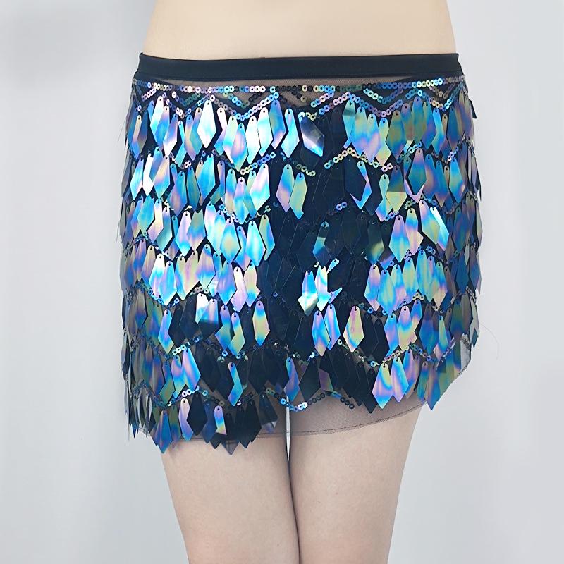 2023 Women's Sequined Belly Dance Hip Scarf Skirt Halloween Costume Set