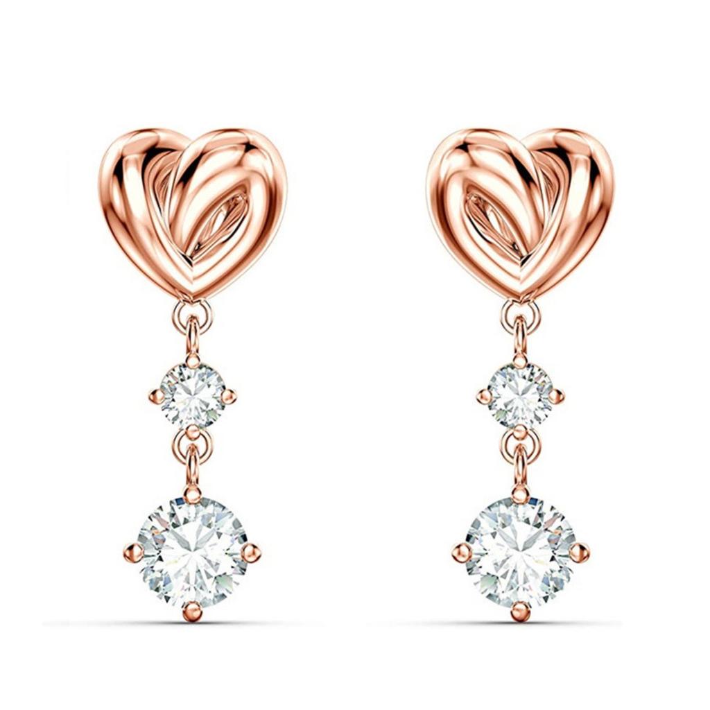 Rose Gold Tone Twisted Heart Drop Earrings with Graduated Clear Stones Women Jewelry