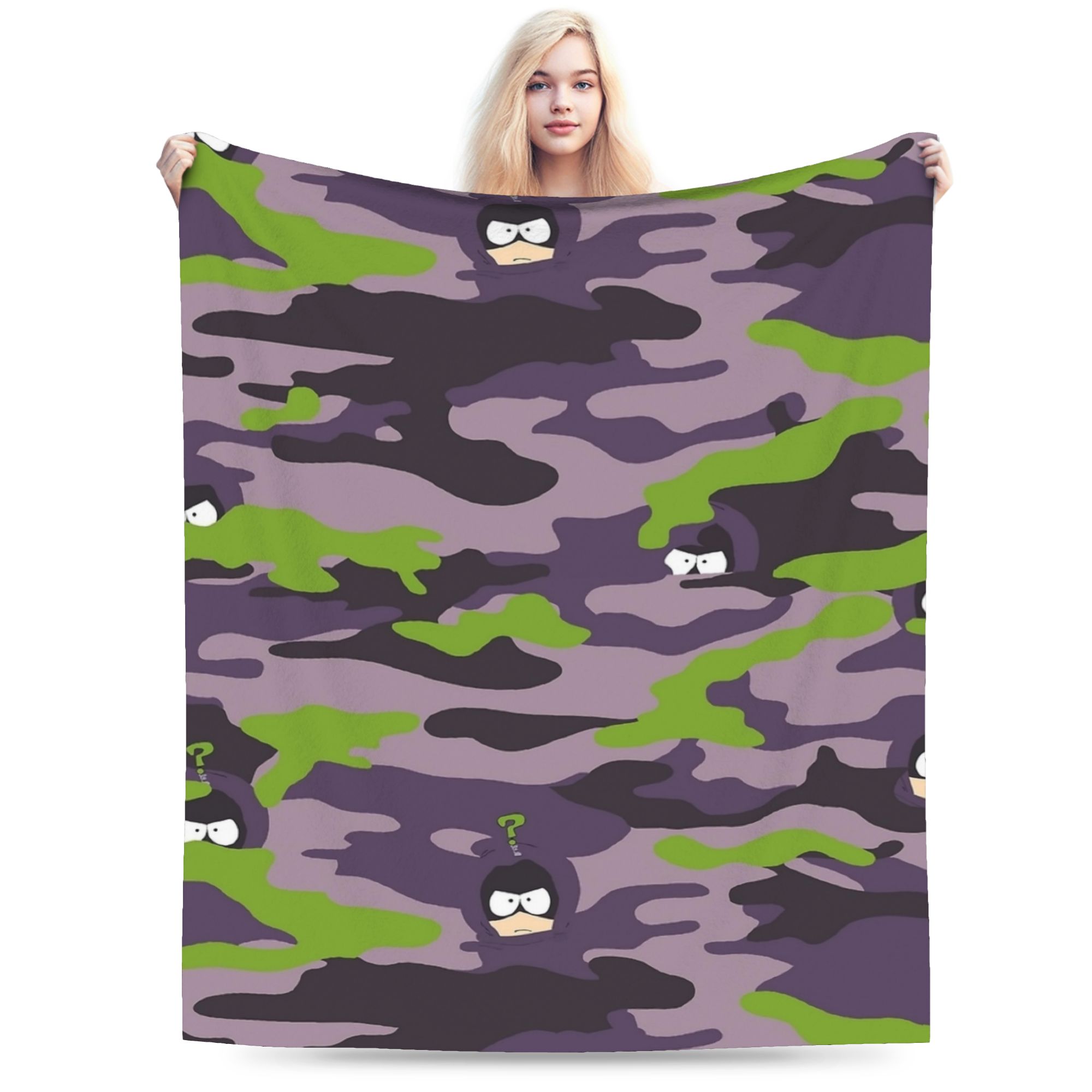 Mysterion Camo Camouflage Blanket Fleece Spring Autumn South-Parks Cartoon Portable Thin Throw Blanket for Home Bedspreads 75X95CM