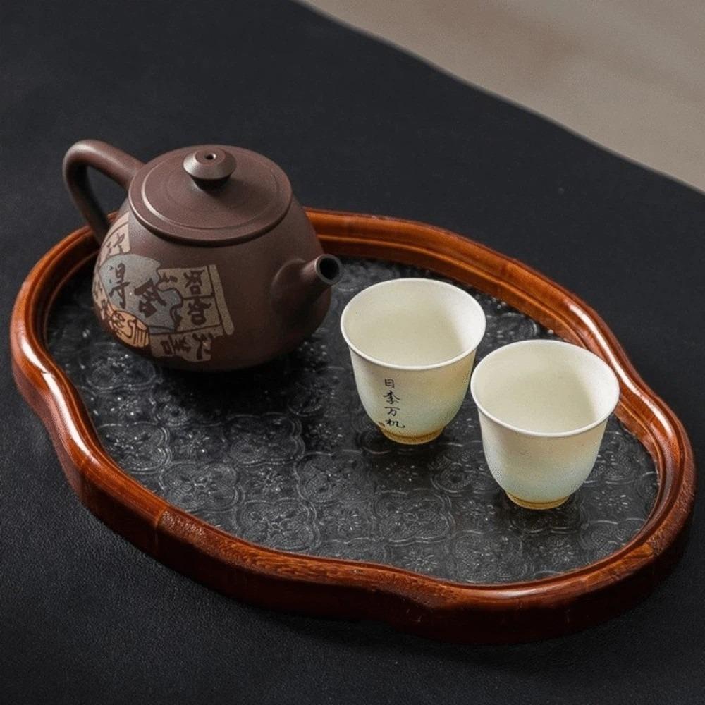 Elegant Oval Oval Glass Tea Set Glass Wooden Storage Box Multi-functional Fruit Display Stand Fruit Display