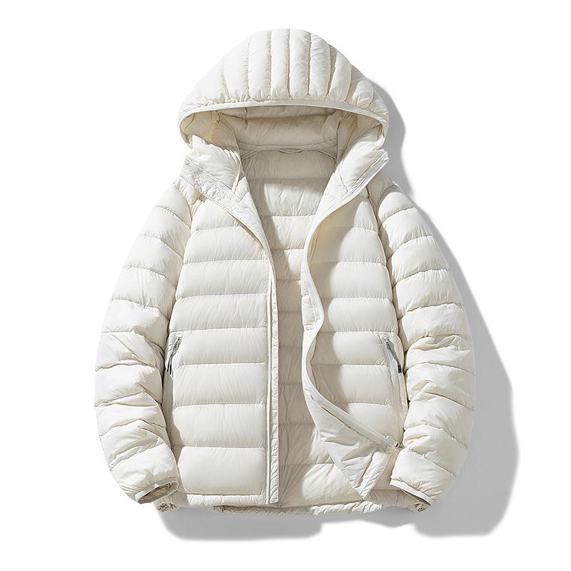 

High-End Trendy Solid Color Hooded Down Jacket - Warm, Lightweight, Versatile, 90% White Duck Down 4XL онікс/білий